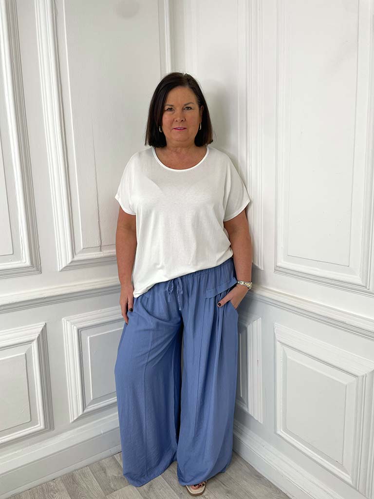 Wide Leg Pocket Detail Trousers - Denim