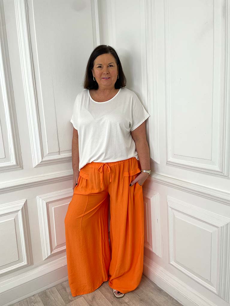 Wide Leg Pocket Detail Trousers - Orange