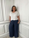 Wide Leg Pocket Detail Trousers - Navy
