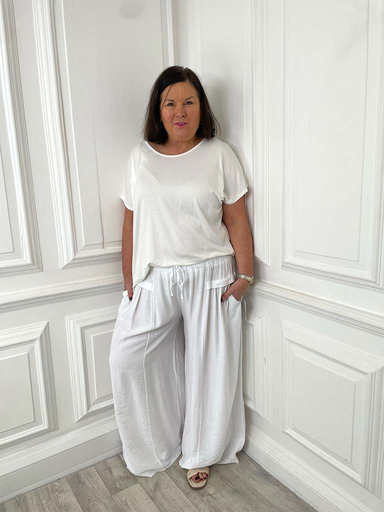 Wide Leg Pocket Detail Trousers - White