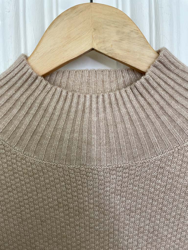 Funnel Neck Waffle Knit - Biscuit