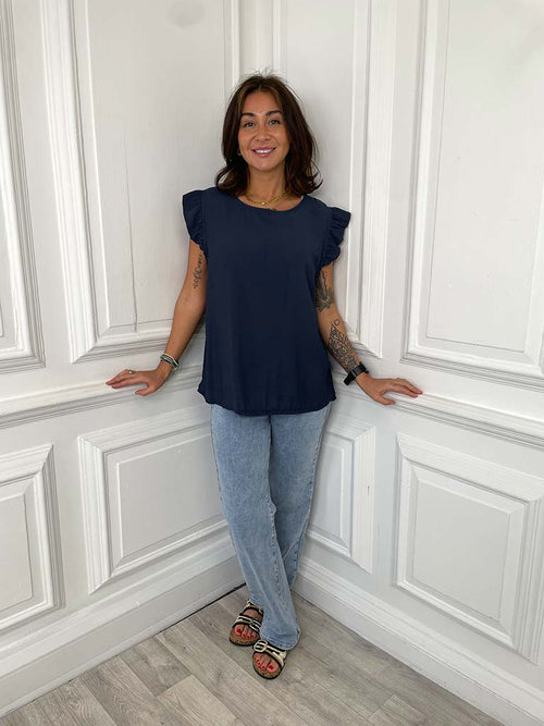 Frill Sleeve Top - Navy