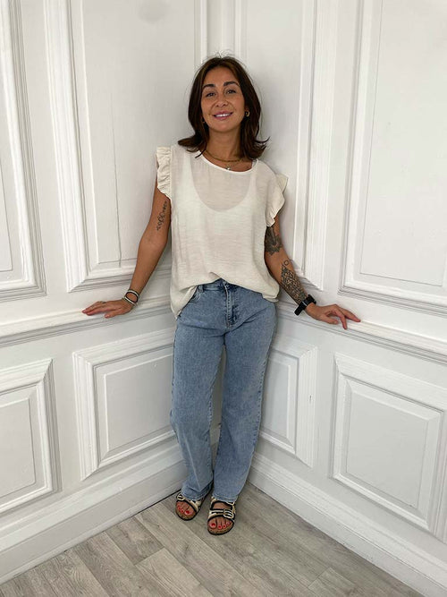 Frill Sleeve Top - Stone