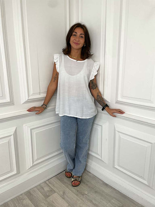 Frill Sleeve Top - White