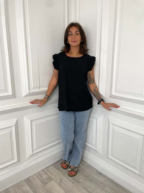 Frill Sleeve Top - Black