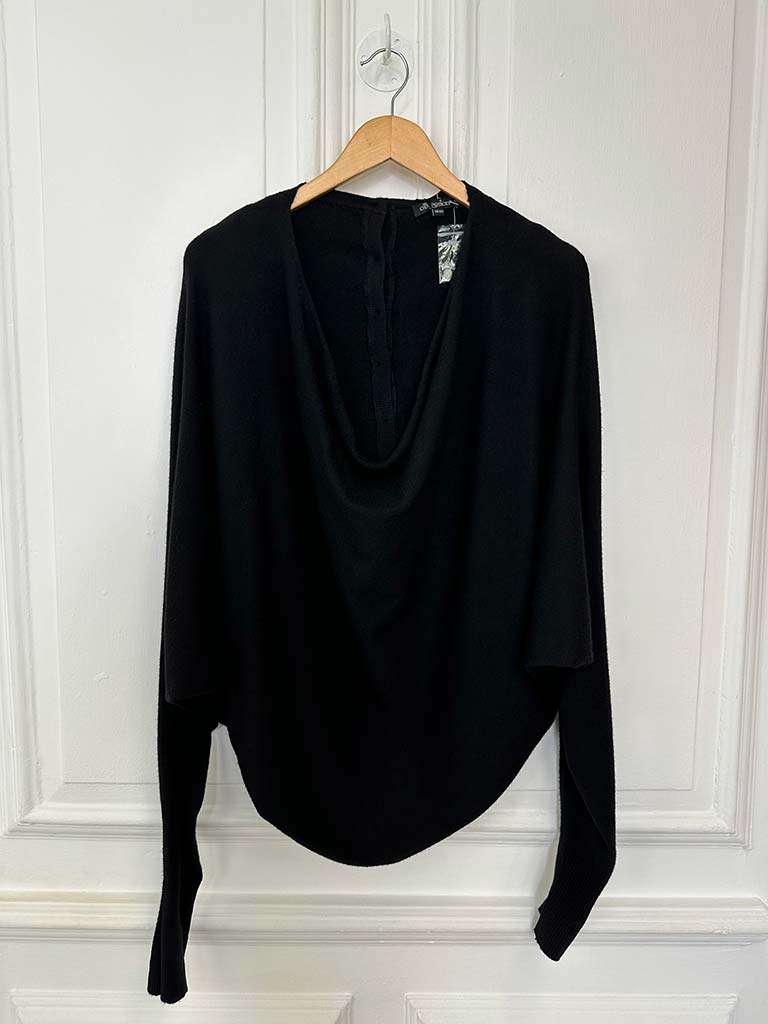 Button Back Cowl Knit - Black