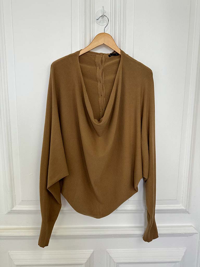 Button Back Cowl Knit - Camel