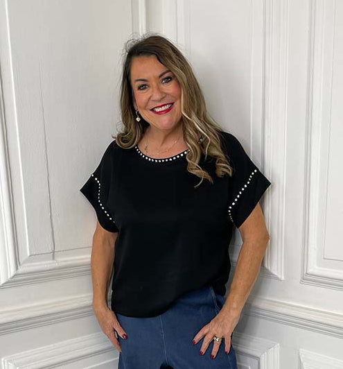 Malissa J Crystal Studded Luxe Tee - Black