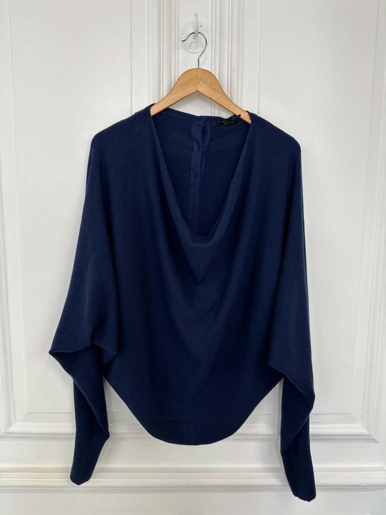 Button Back Cowl Knit - Navy