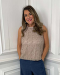 Sleeveless coffee sequin beaded top with relaxed styling, styled for womens fashion and everyday wear. - Malissa J Sequin Beaded Top - Coffee