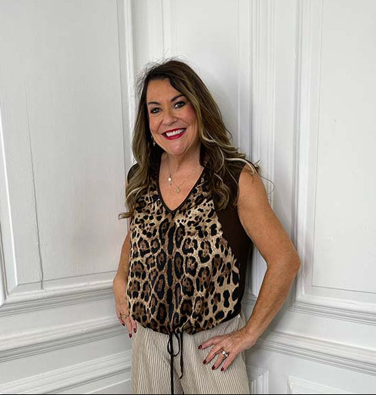 Malissa J Silk Feel Drawstring Vest - Leopard