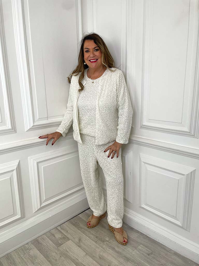 Malissa J Textured Sequin Trousers - Cream