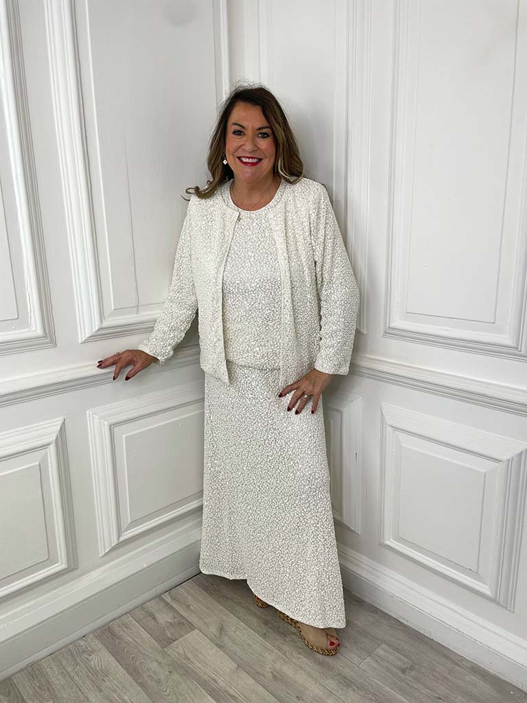 Malissa J Textured Bias Sequin Skirt - Cream