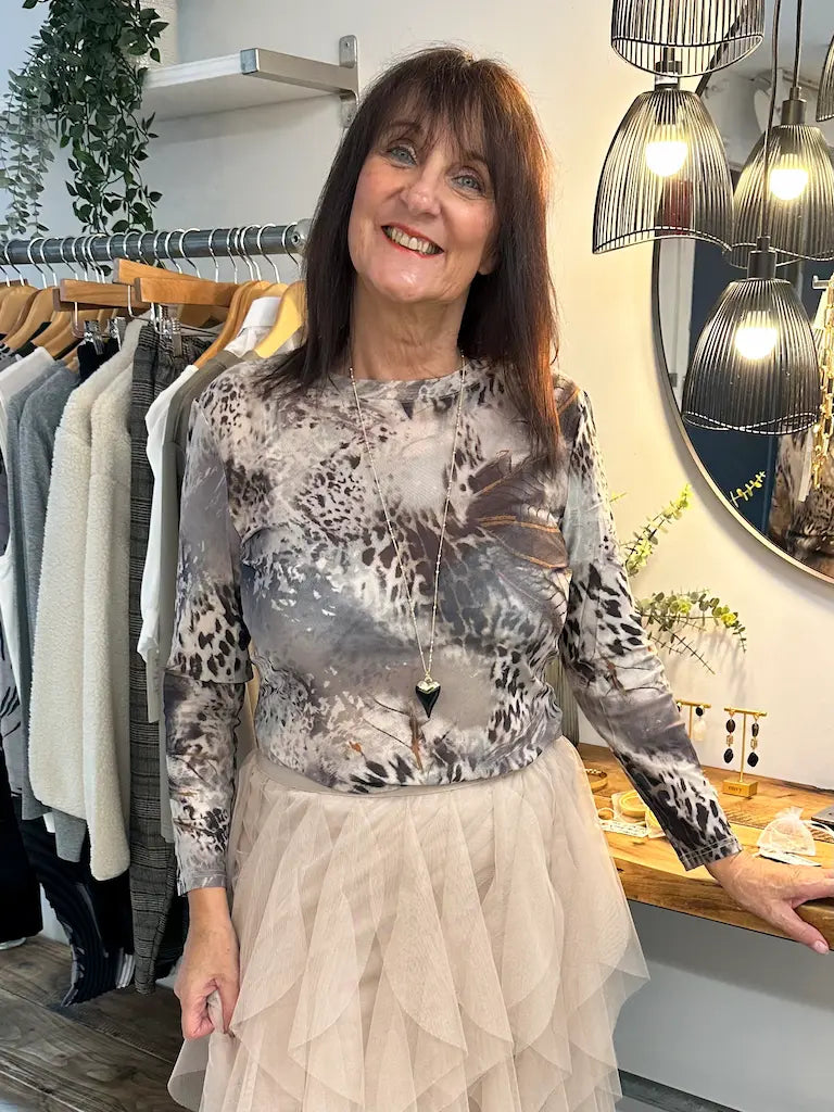 Print Mesh Layering Top - Autumn Leopard