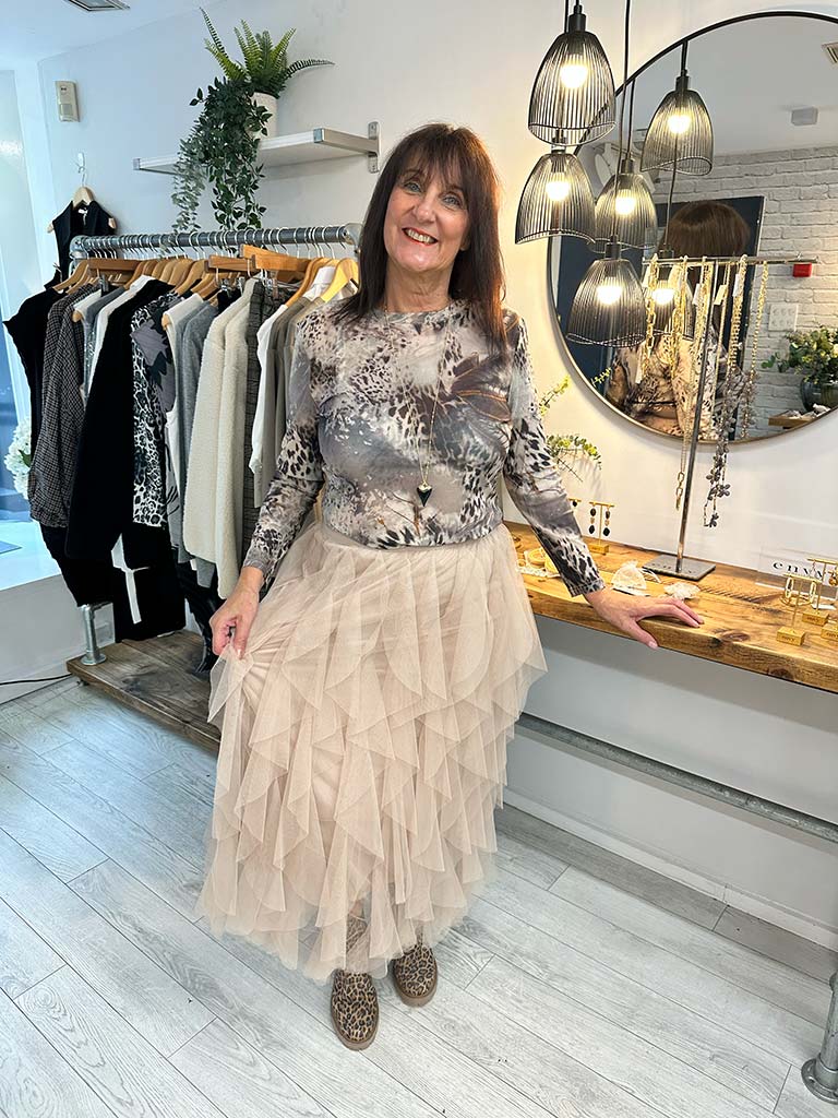 Layered Tulle Skirt - Latte