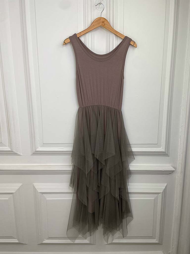 Sleeveless Layered Tulle Dress - Dusty Mauve