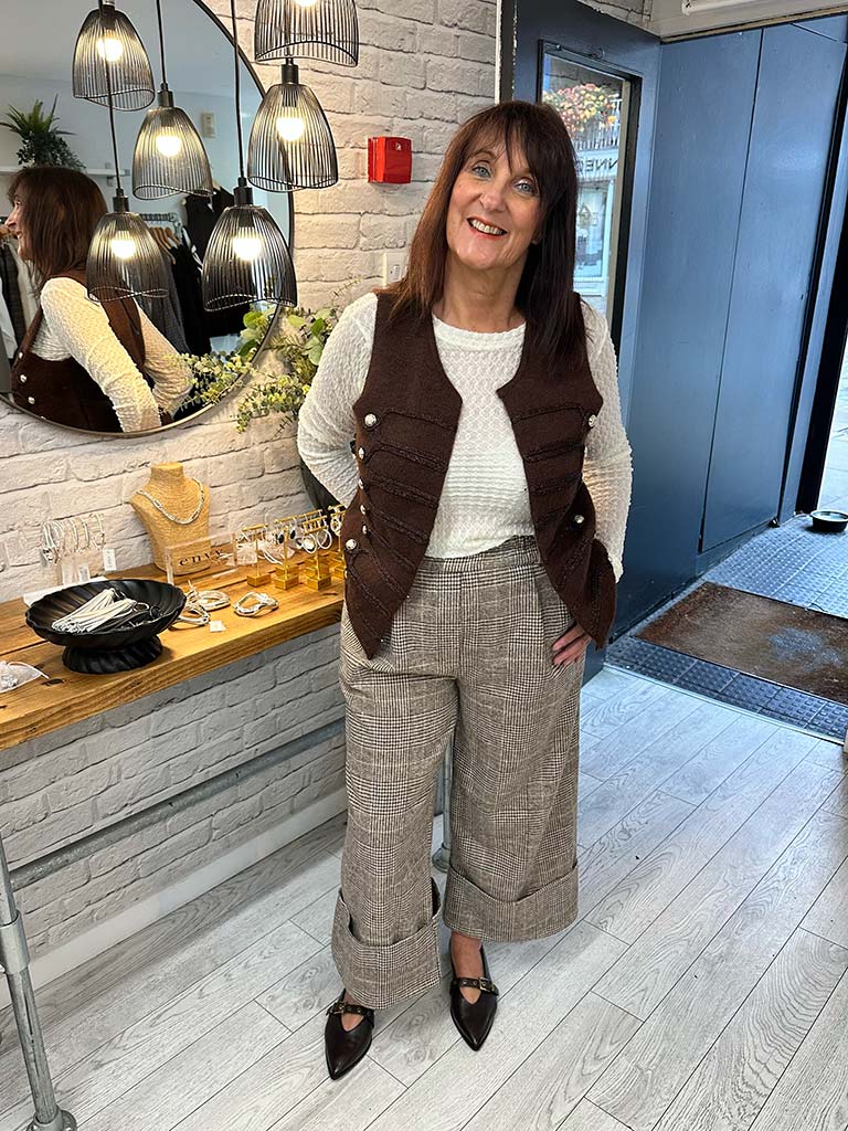 Knitted Military Waistcoat - Chocolate