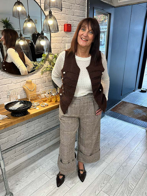 Knitted Military Waistcoat - Chocolate