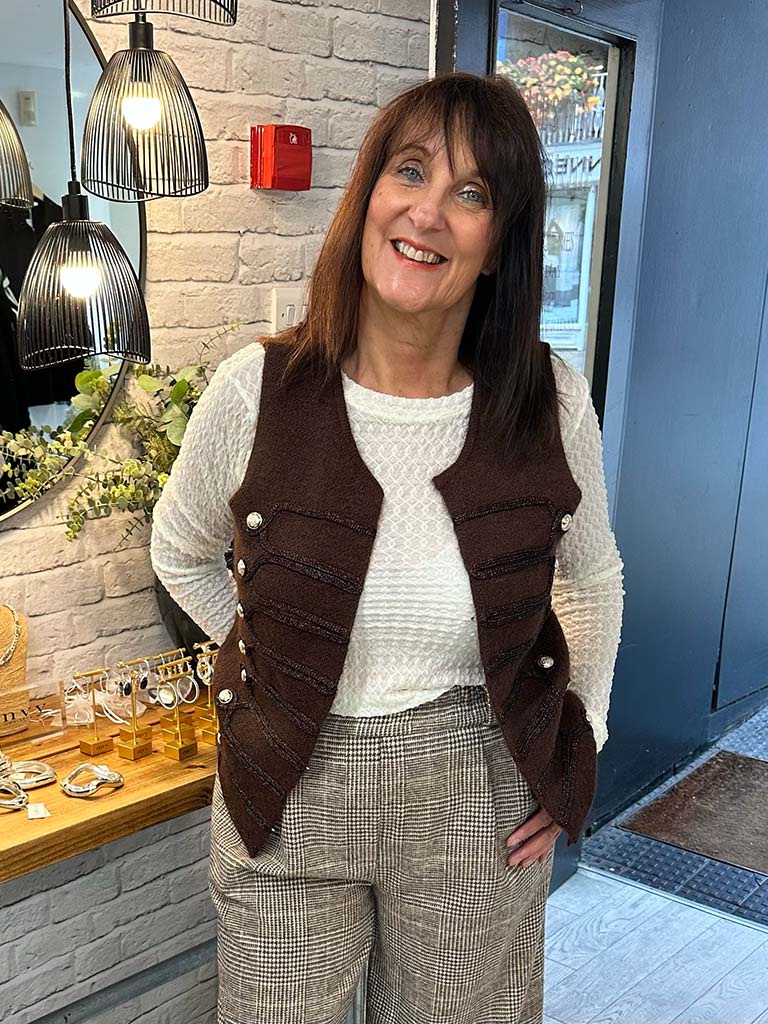 Knitted Military Waistcoat - Chocolate