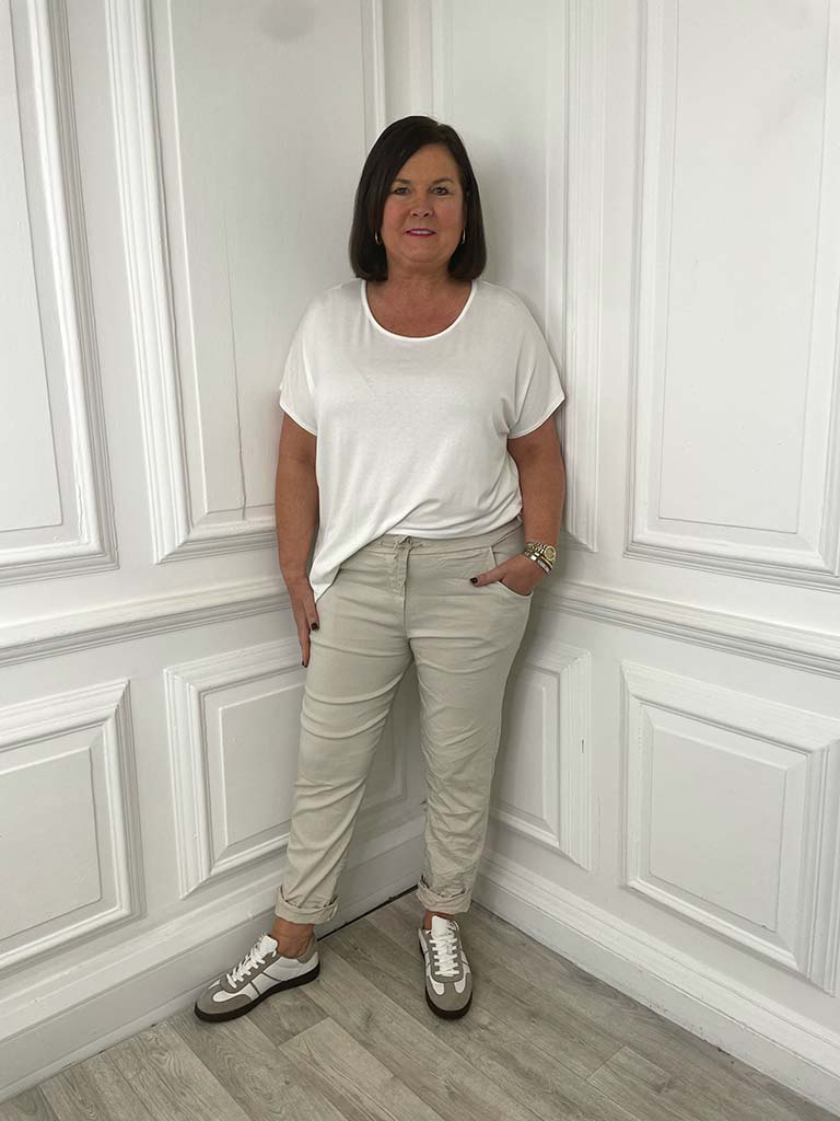 Stretchy Casual Trousers - Stone