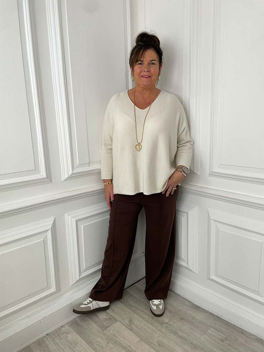 Exposed Seam Batwing Knit - Ecru