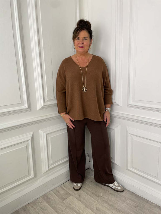 Exposed Seam Batwing Knit - Toffee