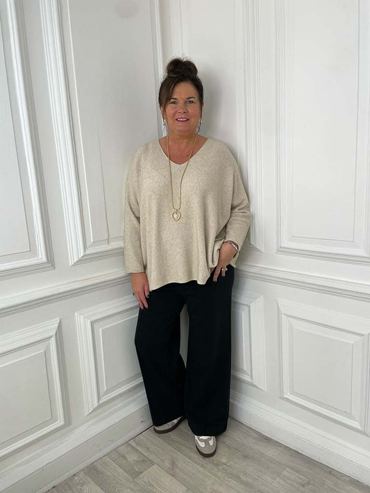 Exposed Seam Batwing Knit - Stone