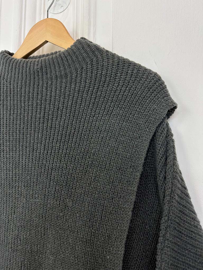 Crossover High Neck Knit - Charcoal