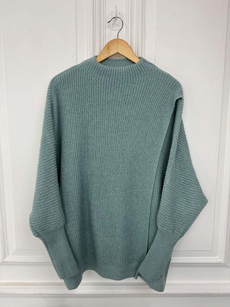 Crossover High Neck Knit - Duck Egg