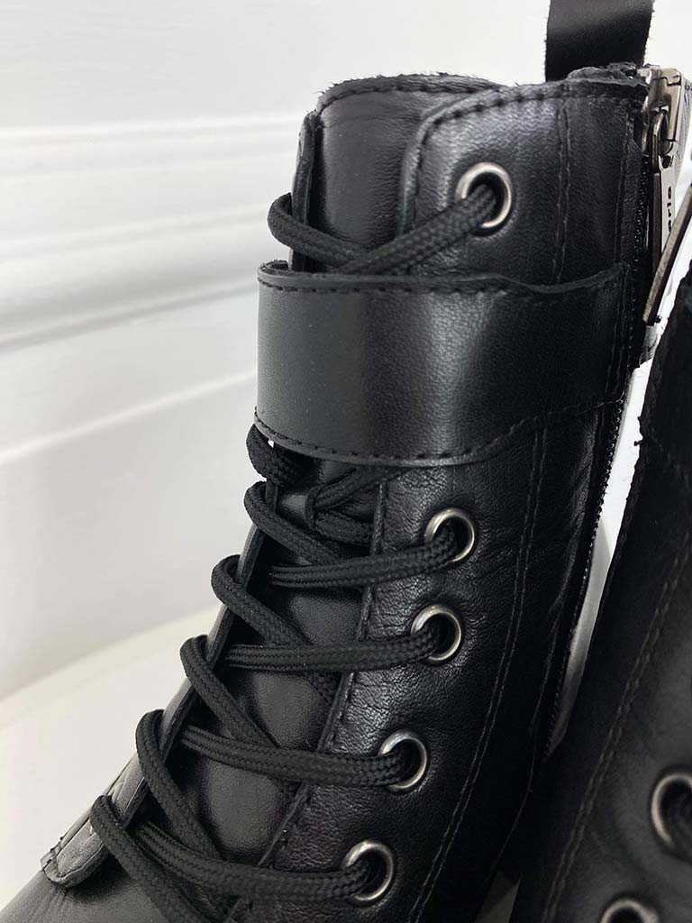 Tamaris Leather Lace Up Buckle Boots - Black