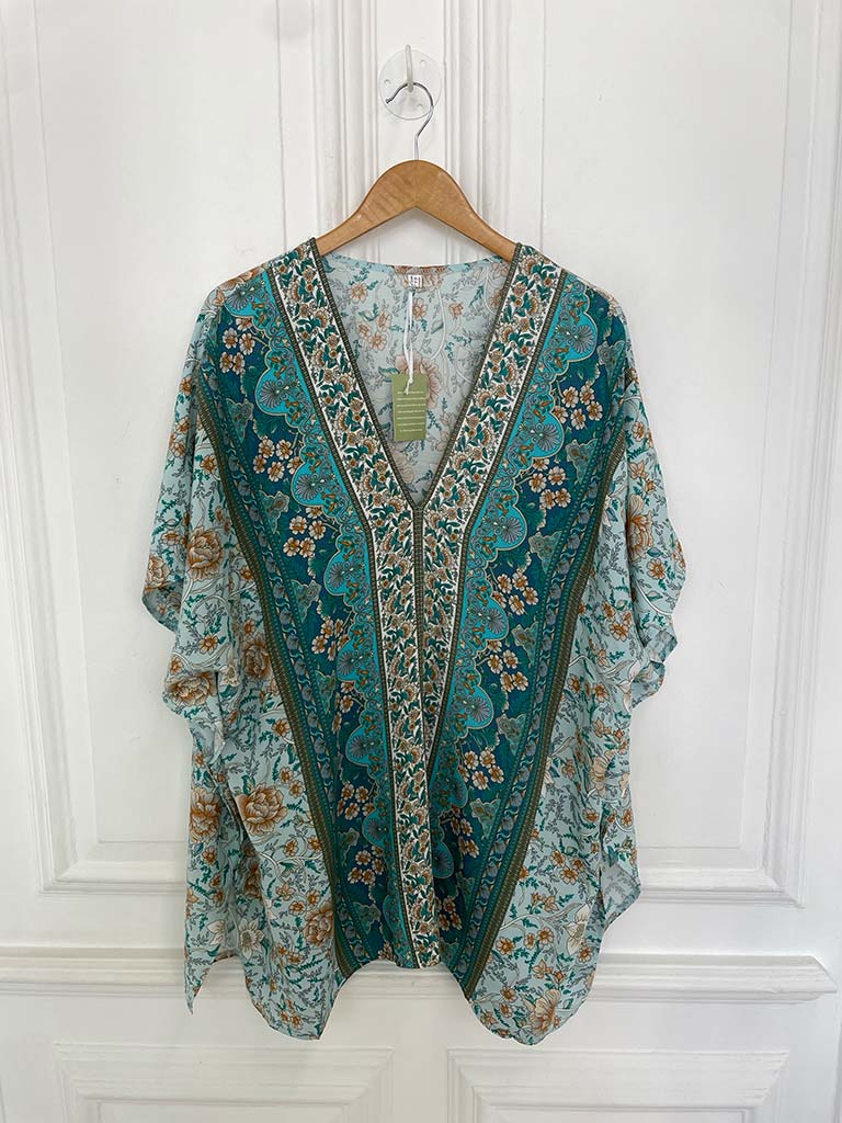 Ornate Floral Kaftan - Mint & Teal