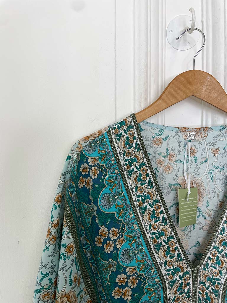 Ornate Floral Kaftan - Mint & Teal