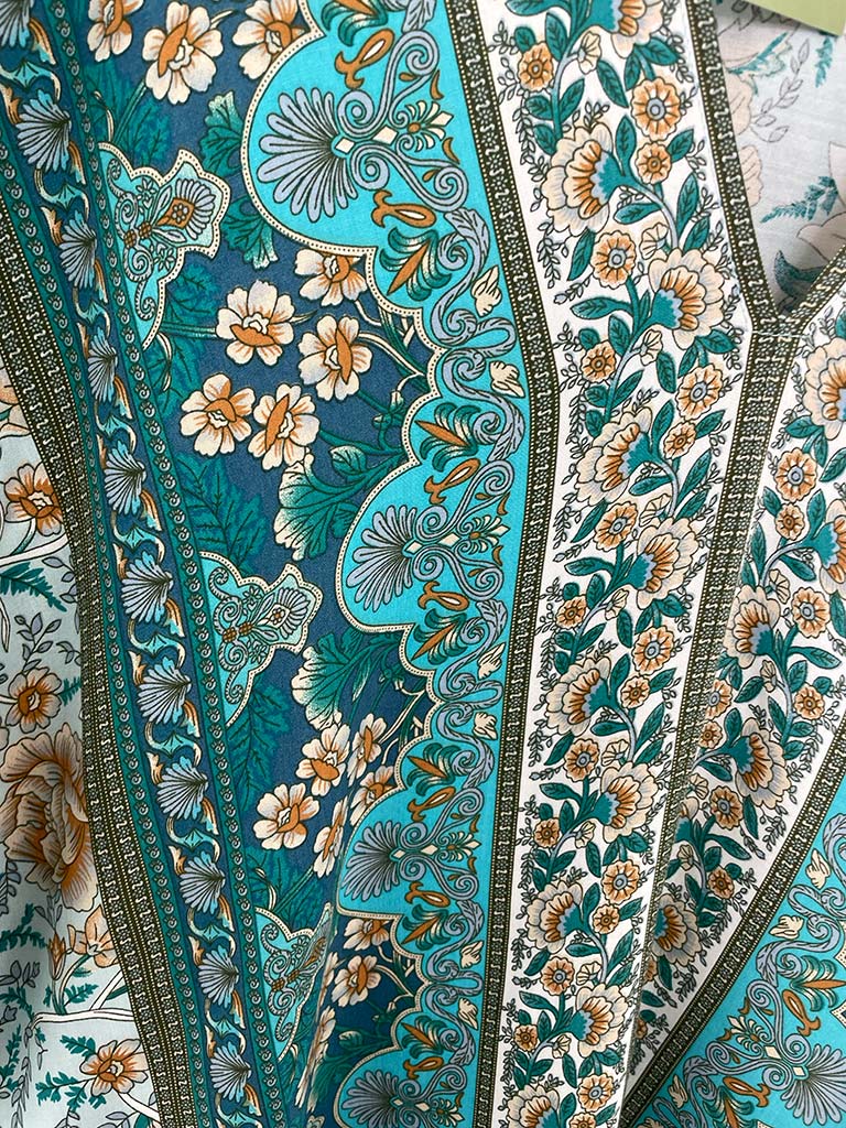 Ornate Floral Kaftan - Mint & Teal