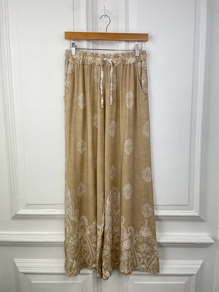 Baroque Wide Leg Trousers - Sand