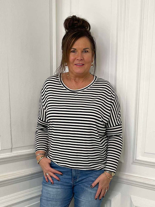 Striped Basic Jersey Top - Black