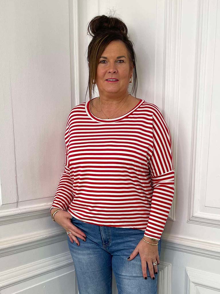 Striped Basic Jersey Top - Red