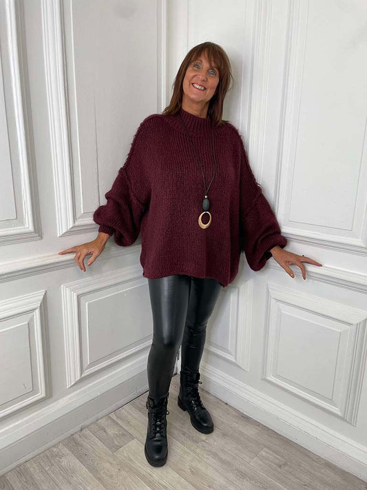 Chunky Exposed Seam Knit - Burgundy