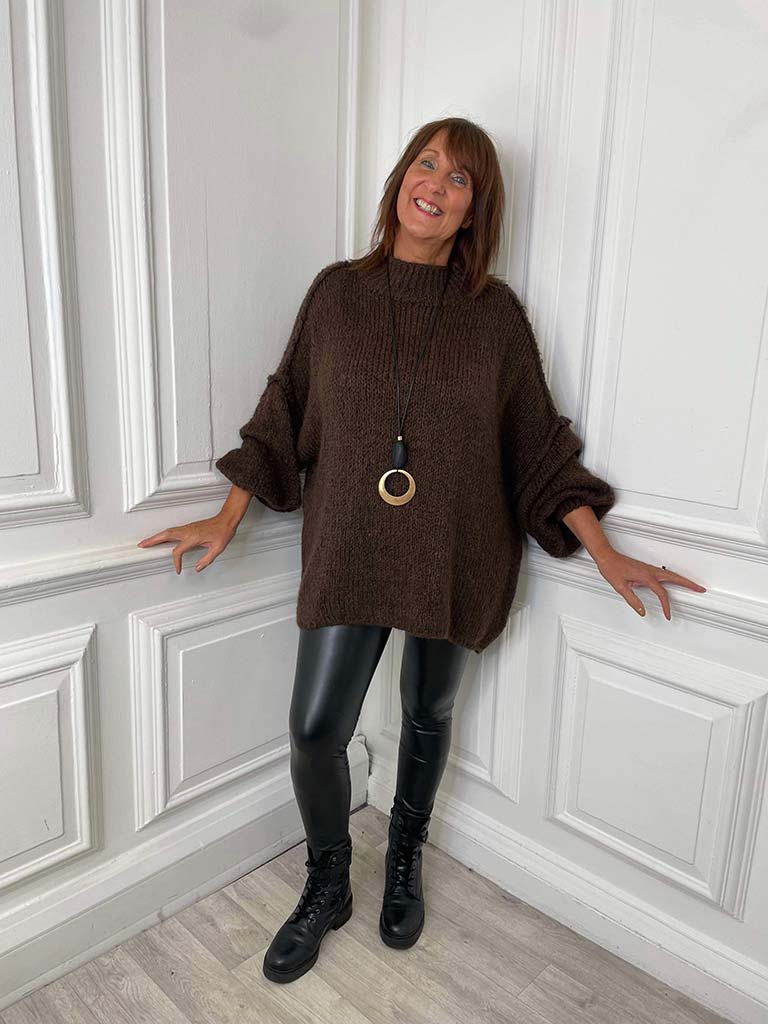 Chunky Exposed Seam Knit - Chocolate