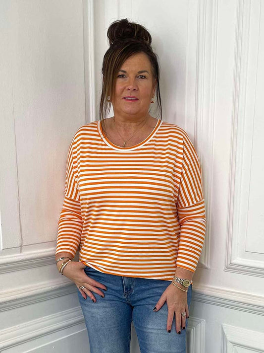 Striped Basic Jersey Top - Orange