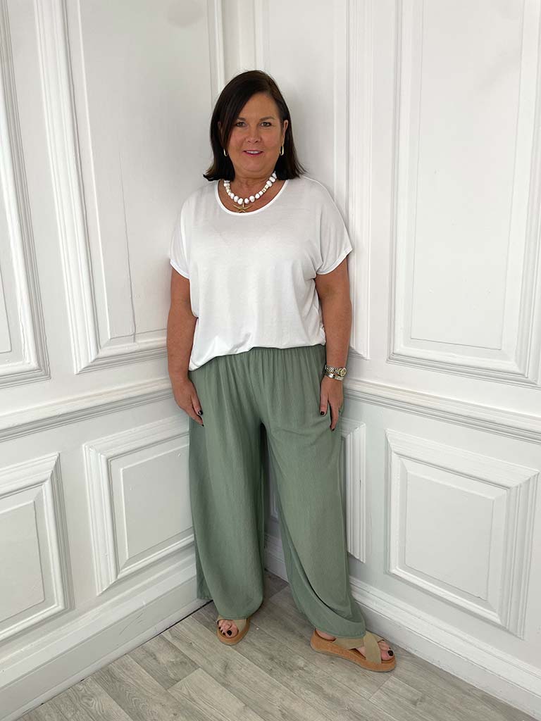 Wide Leg Palazzos - Khaki