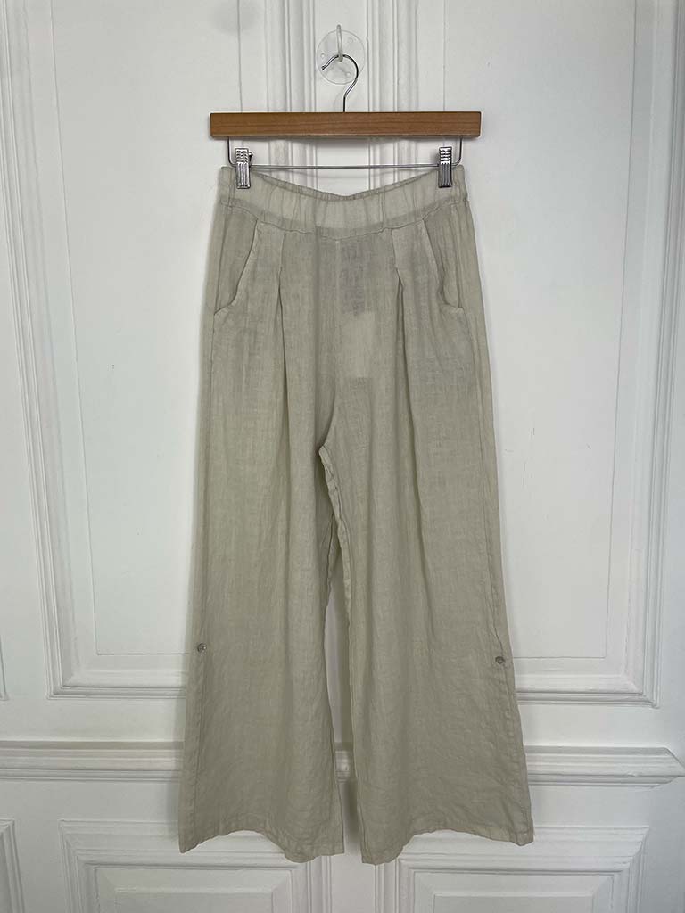 Linen Tab Trousers - Stone