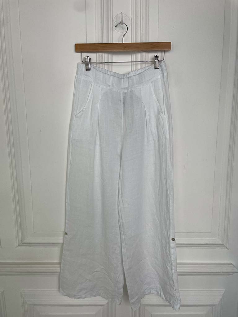 Linen Tab Trousers - White