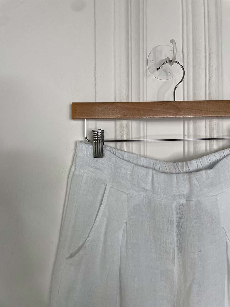 Linen Tab Trousers - White