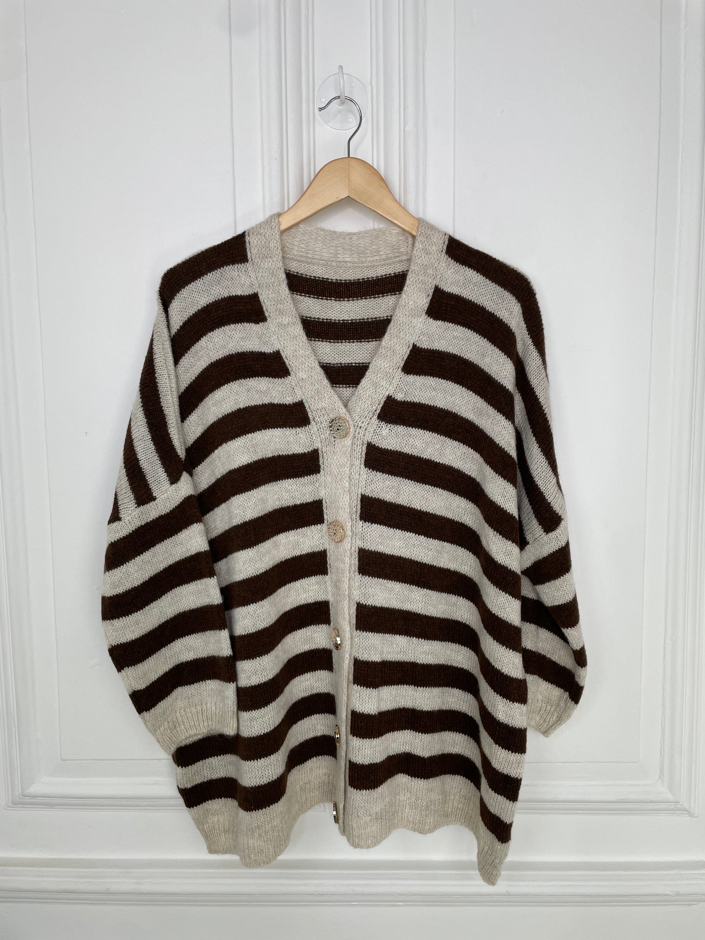 Oversized Striped Cardigan - Chocolate & Stone