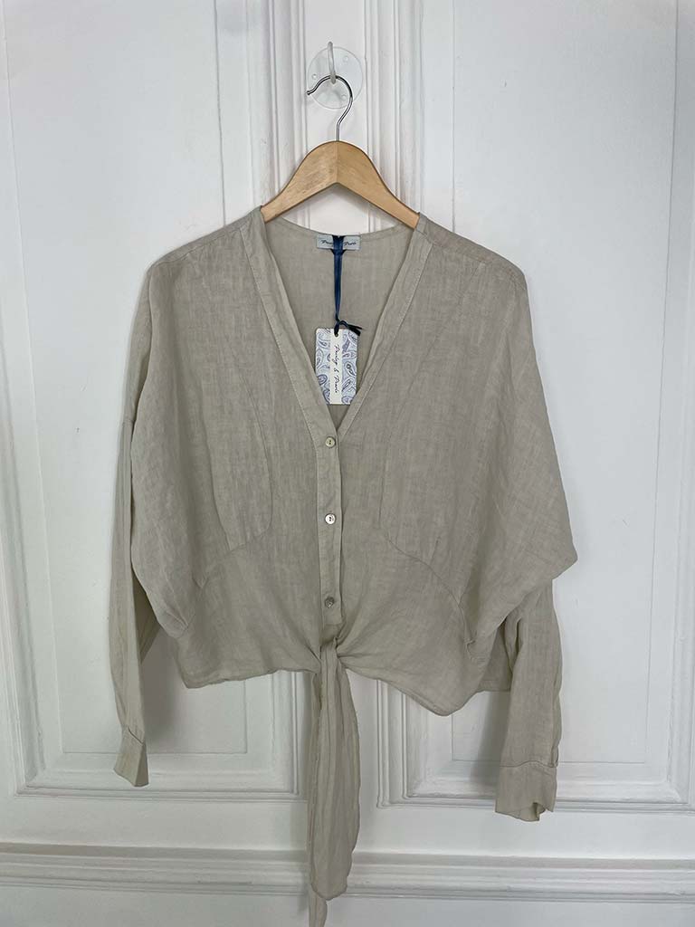 Linen Tie Up Shirt - Stone