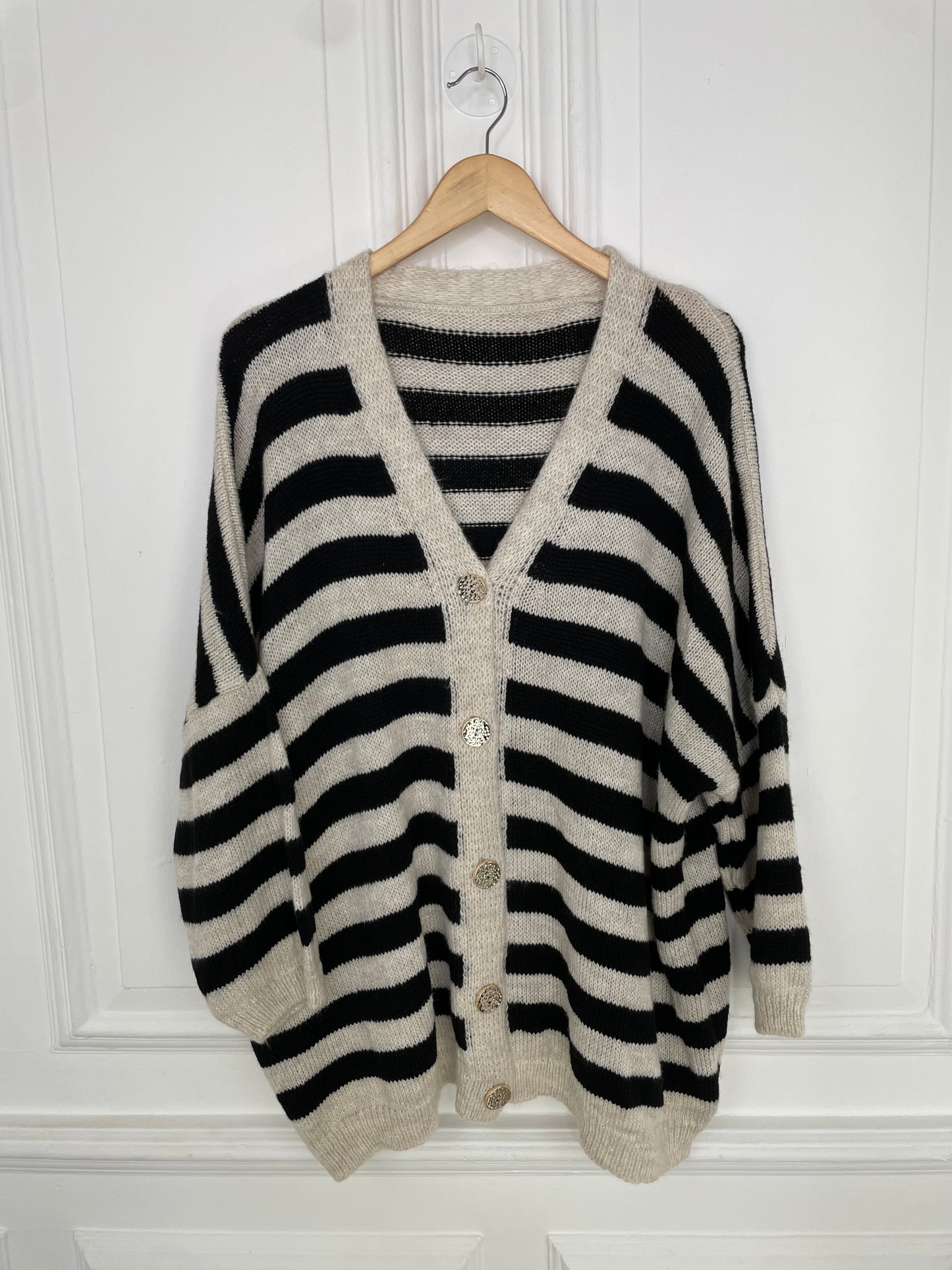 Oversized Striped Cardigan - Black & Stone