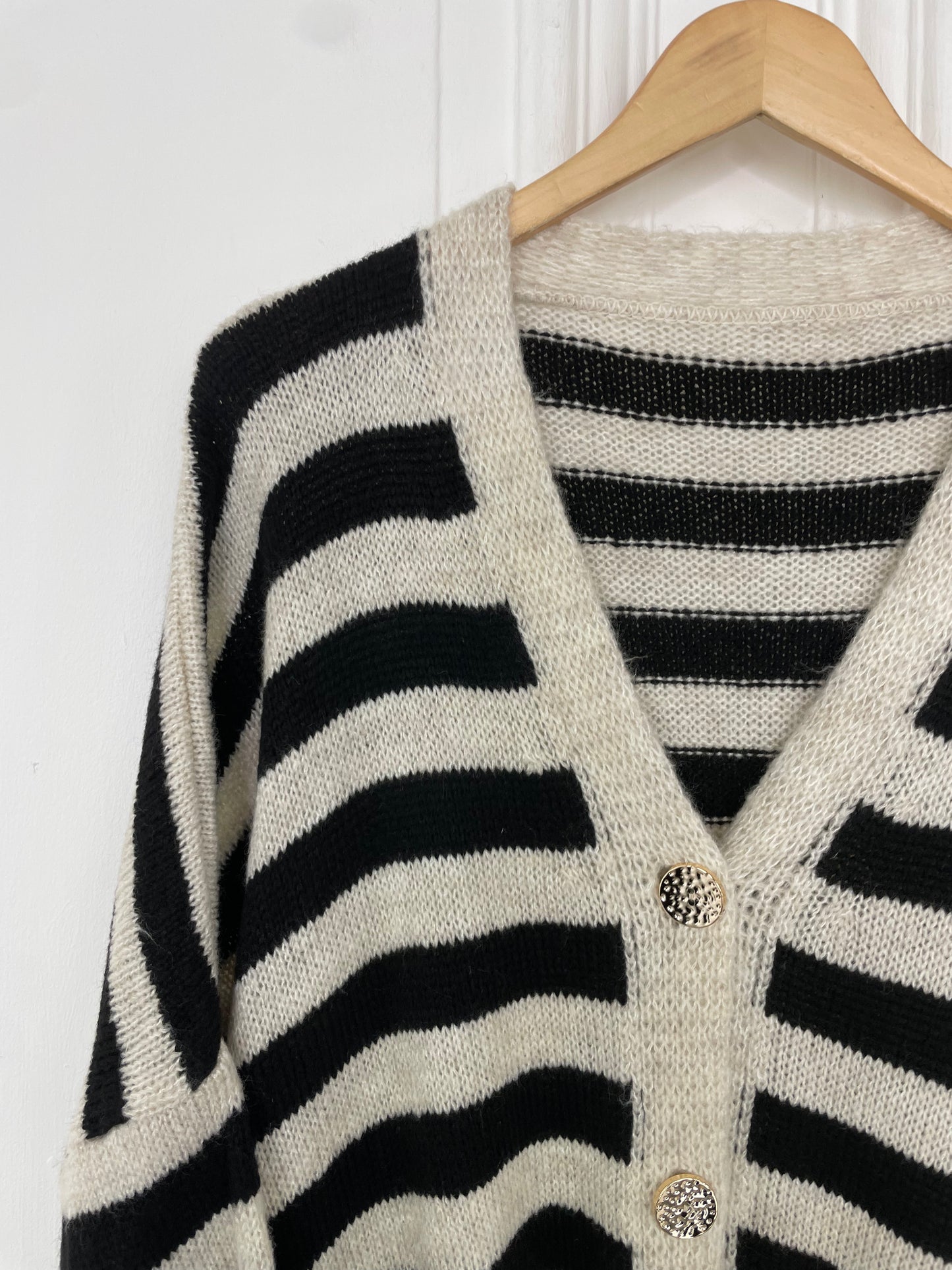 Oversized Striped Cardigan - Black & Stone