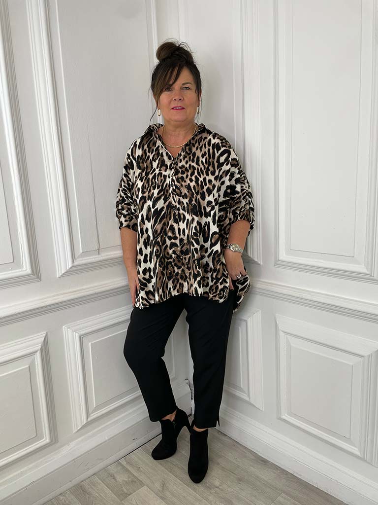 Animal Print Oversized Shirt - Natural
