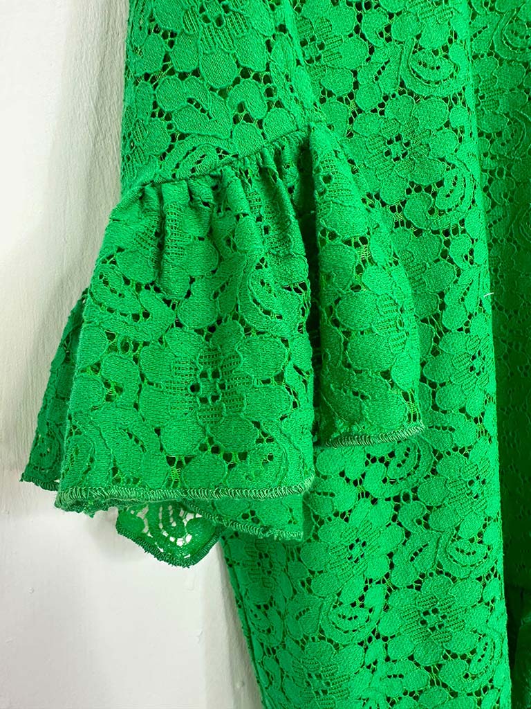 Malissa J Lace Frill Edged Top - Green