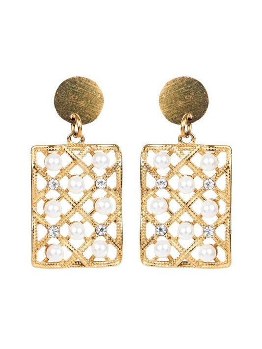 Eb&Ive Square Pearl Earrings - Gold